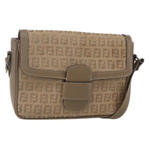 Authentic FENDI Zucchino Canvas Shoulder Bag Beige